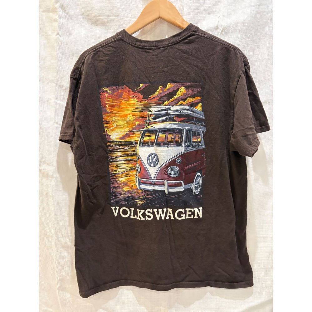 Volkswagen VW Bus Surfboard Sunset Graphic‎ T-Shirt Brown Mens Large Changes